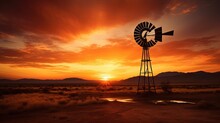 Windmill Silhouette In The Karoo At Sunset