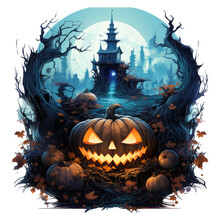  An Ethereal Halloween Design Showcasing A Ghostly Presence Emerging From A Glowing Pumpkin, Celestial Night Sky With Constellations, Generative Ai