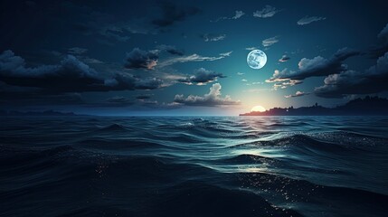 Poster - Full moon shining over the ocean landscape. silhouette concept