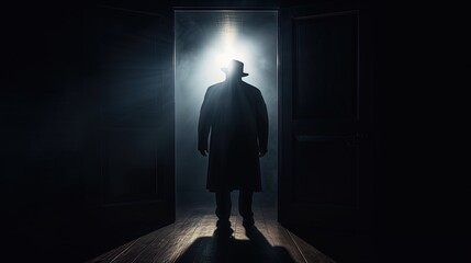 Wall Mural - Unseen adult male lurking behind the door. silhouette concept
