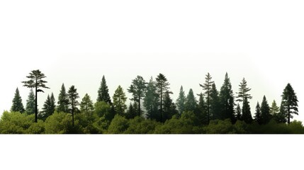 High definition view of trees and shrubs in a summer forest isolated on white. silhouette concept