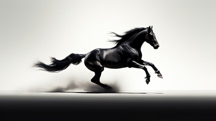 Sticker - Fast galloping black and white horse casting shadow while art minimalist. silhouette concept