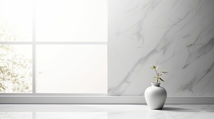 Aufkleber - Mockup product display with marble table white wall background and window shadow drop. silhouette concept