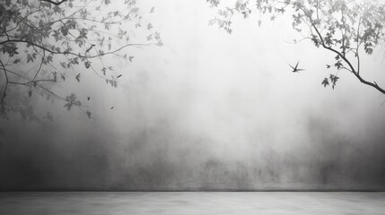 Aufkleber - Gray leaves and trees reflecting concrete walls fallen branches on white surfaces. silhouette concept