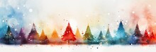 Rainbow The Forest Christmas Tree Watercolor