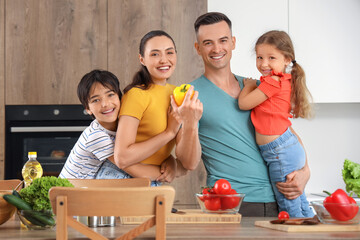 Sticker - Little children with their parents cooking in kitchen