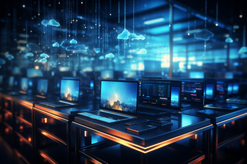 Wall Mural - online, cloud storage, contact, computing, tablet, phone home devices with online. linking computer 
