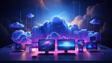International internet day. Connecting people and electronic devices by global network, saving data in the cloud, linking computers tablets laptops laptops phones, information .