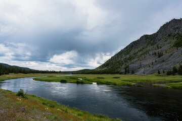 Canvas Print - Scenic view of a river in Yellowstone National Park, Wyoming.