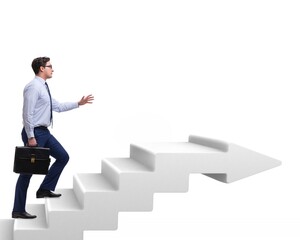 Wall Mural - Businessman climbing career ladder in business concept