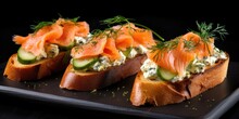 Delicious Canapes Topped With Cheese And Smoked Salmon