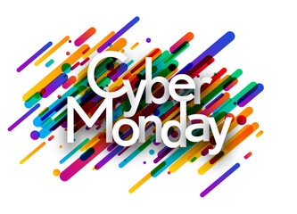 Wall Mural - Cyber Monday sign over colorful brush strokes background.