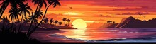 Sunset With Palm Trees In Front Of An Ocean Generative AI