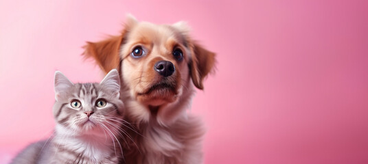 Wall Mural - Cat and dog on colorful background.