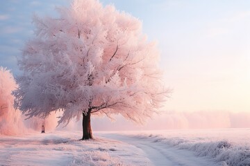 Aufkleber - Beautiful trees in snow at dawn.