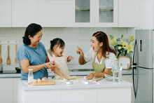 Three Family Female Generations Cooking Homemade Bakery Food
