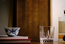 Antique Chinese Tea Cups And Crystal Wine Glasses, At Home