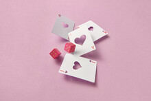 Craft Playing Cards And Pink Dice.