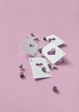 Crafted Playing Cards And Black And White Dice.
