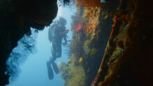 Man Underwater Scuba Diver Exploring Ocean Sea