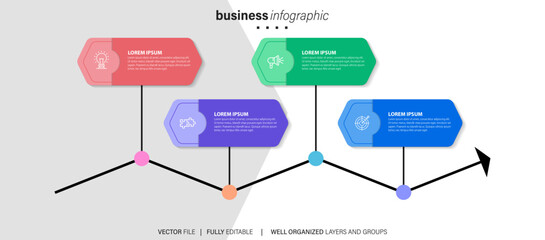 Flowchart infographic in neumorphic style. Business concept with 4 options, parts, steps or processes.
