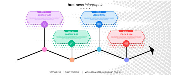 Wall Mural - 4 list of steps, layout diagram with number of sequence, circular infographic element template
