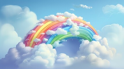 Fantasy sky rainbow. Fairy skies rainbows colors, magic landscape and dream sky background illustration.