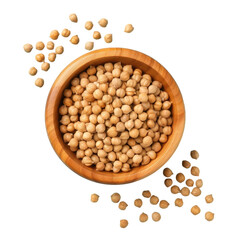 Canvas Print - Dried chickpeas in wooden bowl on transparent background from above