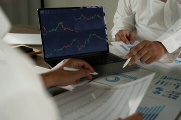 Poster - businessman working data document graph chart report chart suitable for financial investment analyzing financial and investment data