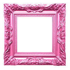 Wall Mural - PNG Top view of pink vintage wood photo frame isolated on transparent  background for mockup, pink vintage wooden frame. generative ai