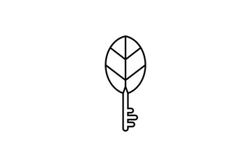 Wall Mural - Key logo with leaf combination in line art design style