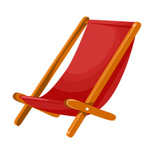 Cartoon Drawing Of Vintage Beach Chair On White Background. Summer Time Or Beach Element Vector Illustration. Summer, Traveling Concept