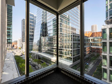 Boston City Skyline  Seaport District Video Window View