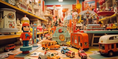 illustration of vintage toys, generative AI