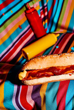 Hotdog, Mustard And Ketchup On An Armchair