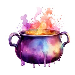 watercolor witch cauldron, isolate on white background