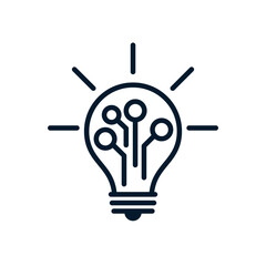 Poster - Light bulb and electronics. Concept of new electronic systems. Vector linear icon isolated on white background.