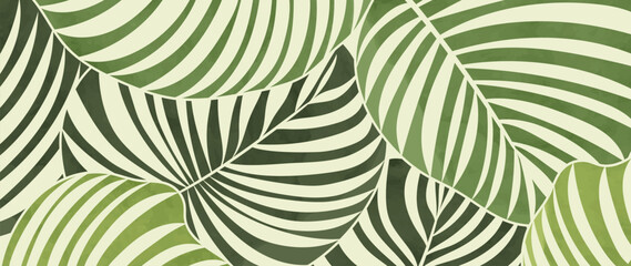 Abstract foliage botanical background vector. Green watercolor wallpaper of tropical plants, palm leaves, leaf branches, leaves. Foliage design for banner, prints, decor, wall art, decoration.