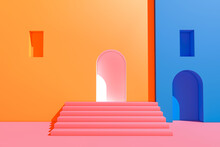 A Set Of Stairs Leading Up To A Colorful Buildings