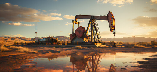 Wall Mural - oil pumpjack rig on desert, energy industrial for petroleum gas production