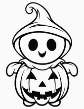 Creepy Kawaii Halloween Coloring Page For Kids, Candies Popsicle Lollipop Toffee Coloring Page Worksheet For Children.