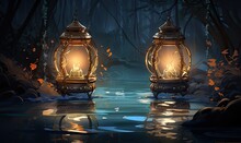 Photo Of Lanterns Illuminating A Tranquil River At Night
