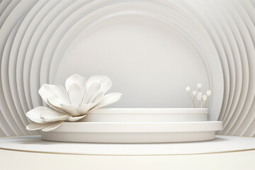 Poster - white flowers isolated on white background abstract for display product. empty podium bouquet weddin