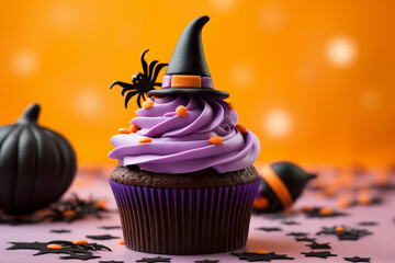 Halloween cupcakes with witch hat frosting