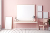 Fototapeta Przestrzenne - Print frame mockup in barbiecore pink design room