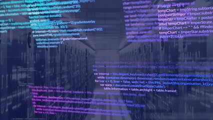 Aufkleber - Animation of multicolored computer language with binary codes over server room