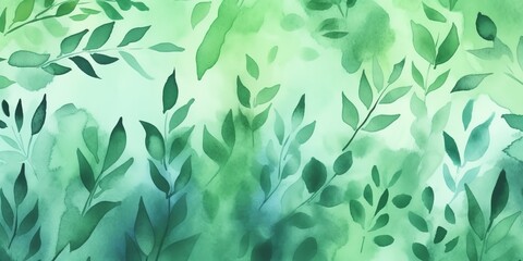 Wall Mural - Abstract backdrop with watercolor vegetation in green. Generative Ai.