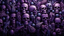 Human Skulls And Bones Magenta Background For Halloween. Generative Ai