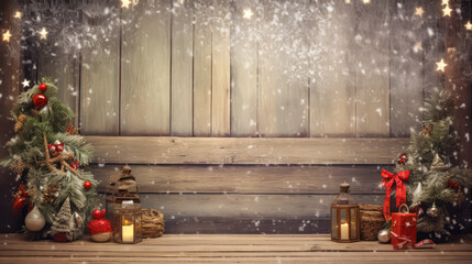 Wall Mural - Christmas trees with beautiful festive balls and space for text over wall. Christmas background