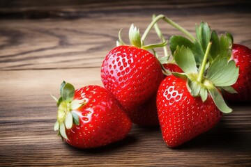 Wall Mural - Strawberries fruits on rustic wooden table top. Close up.